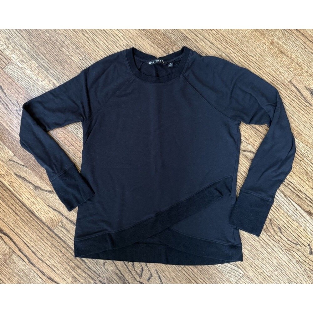 Athleta Sweatshirt Womens Small Black Asymmetrical Hem Pullover Crewneck Knit